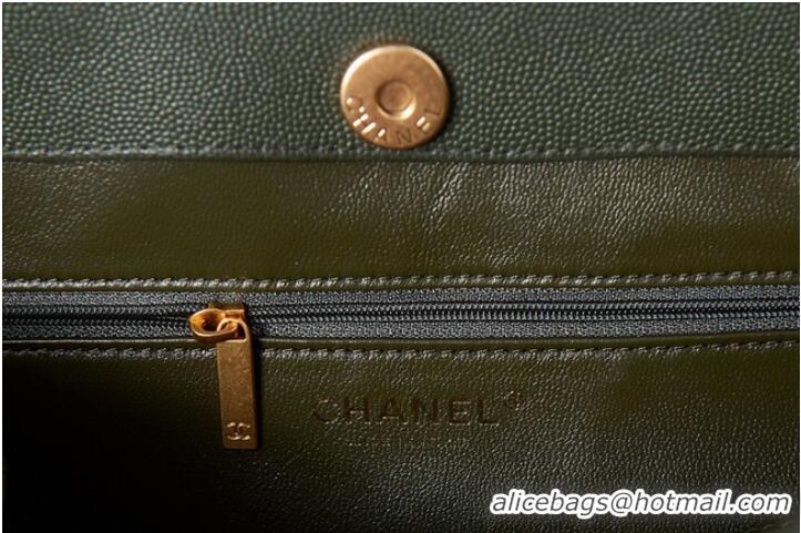 Good Product CHANEL Grained Calfskin & Gold-Tone Metal SHOPPING BAG AS3583 blackish green