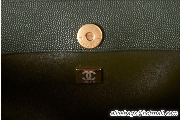 Good Product CHANEL Grained Calfskin & Gold-Tone Metal SHOPPING BAG AS3583 blackish green