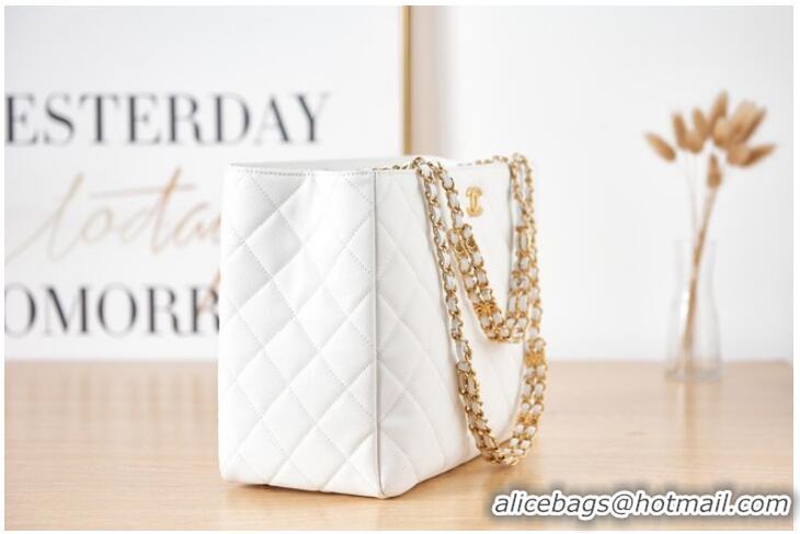 Good Product CHANEL Grained Calfskin & Gold-Tone Metal SHOPPING BAG AS3583 white