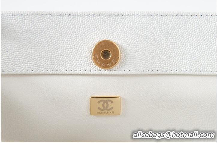 Good Product CHANEL Grained Calfskin & Gold-Tone Metal SHOPPING BAG AS3583 white