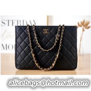 Traditional Specials CHANEL Grained Calfskin & Gold-Tone Metal SHOPPING BAG AS3583 black