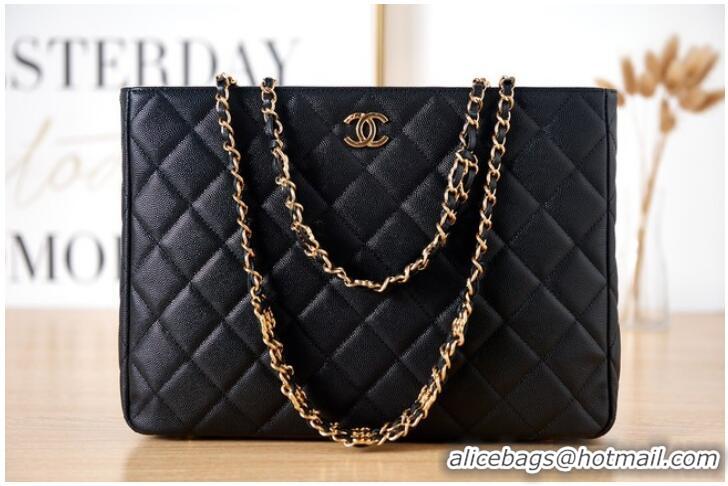 Traditional Specials CHANEL Grained Calfskin & Gold-Tone Metal SHOPPING BAG AS3583 black