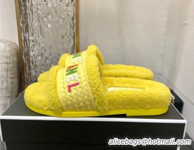 Discount Chanel Shearling Flat Slide Sandals Yellow 082465