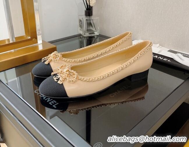 Best Grade Chanel Lambskin Ballerinas with Chain Bow Beig 082472