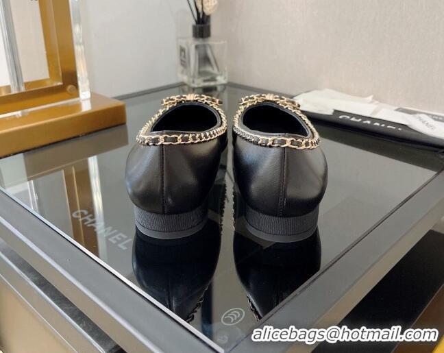 Duplicate Chanel Lambskin Ballerinas with Chain Bow Black 082473