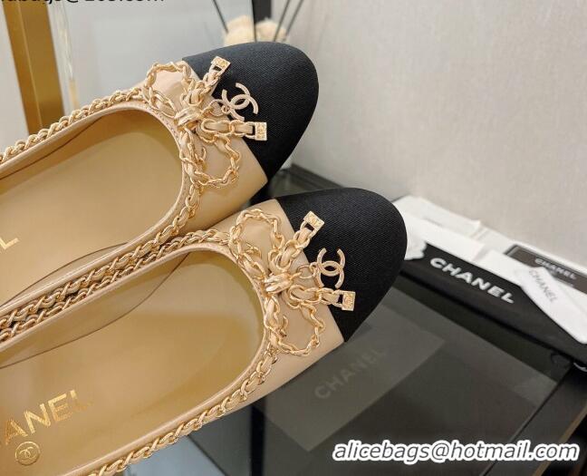 Perfect Chanel Lambskin Pumps 6.5cm with Chain Bow Beige 082475