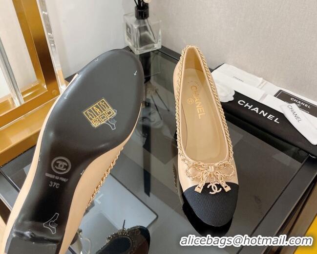 Perfect Chanel Lambskin Pumps 6.5cm with Chain Bow Beige 082475