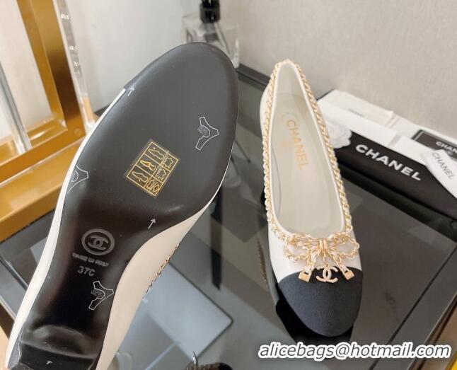 Best Price Chanel Lambskin Pumps 6.5cm with Chain Bow White 082476