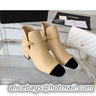 Good Quality Chanel Lambskin Ankle Boots with CHANEL Back Beige 082504