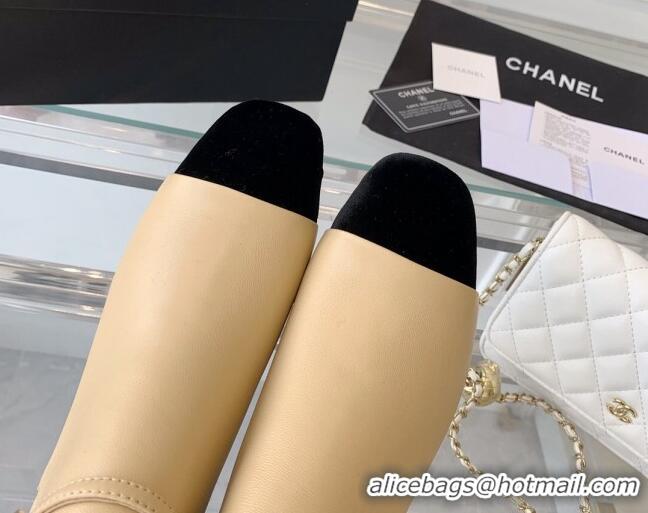 Good Quality Chanel Lambskin Ankle Boots with CHANEL Back Beige 082504