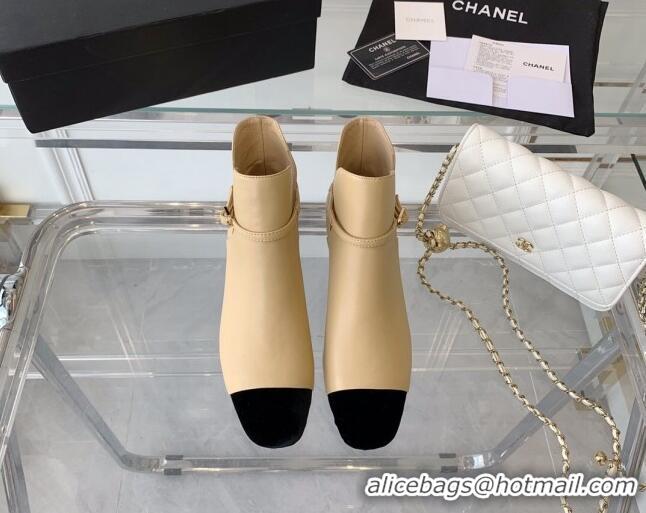 Good Quality Chanel Lambskin Ankle Boots with CHANEL Back Beige 082504