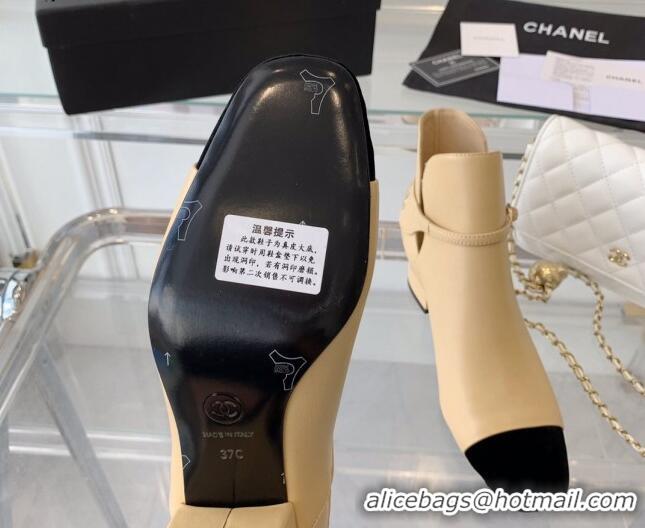 Good Quality Chanel Lambskin Ankle Boots with CHANEL Back Beige 082504