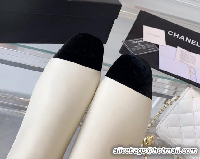 Unique Style Chanel Lambskin Ankle Boots with CHANEL Back White 082505