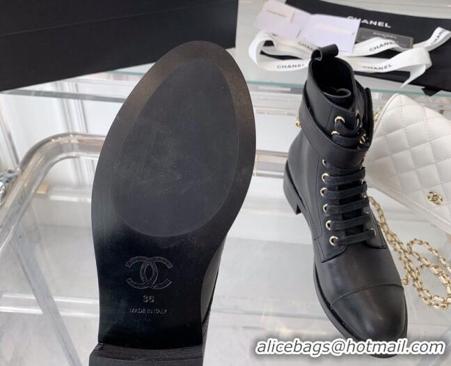 Low Price Chanel Calfskin Ankle Boots with Chain Black 082506