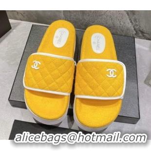 Stylish Chanel Towel Flat Slide Sandals Yellow/White 082508