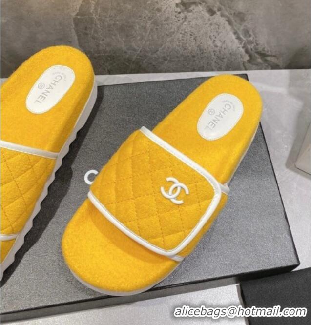 Stylish Chanel Towel Flat Slide Sandals Yellow/White 082508