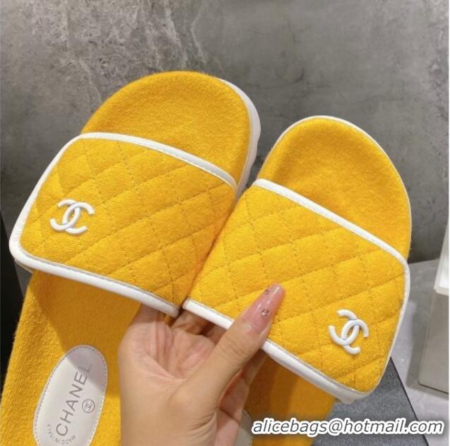 Stylish Chanel Towel Flat Slide Sandals Yellow/White 082508