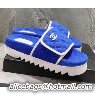 Perfect Chanel Towel Flat Slide Sandals Sky Blue/White 082511