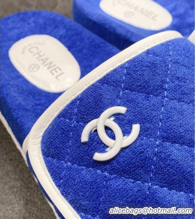 Perfect Chanel Towel Flat Slide Sandals Sky Blue/White 082511