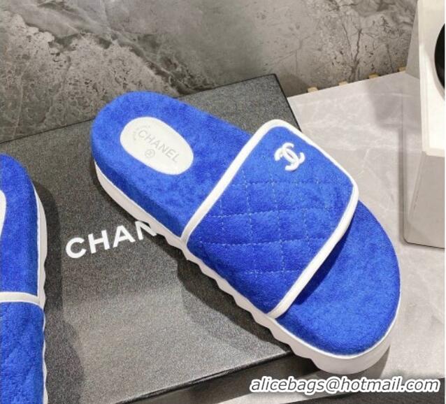 Perfect Chanel Towel Flat Slide Sandals Sky Blue/White 082511