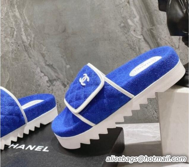 Perfect Chanel Towel Flat Slide Sandals Sky Blue/White 082511