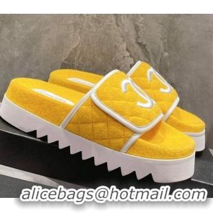 Good Looking Chanel CC Towel Flat Slide Sandals Yellow 082513