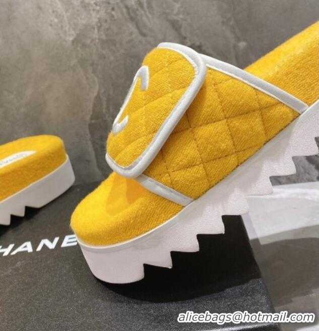 Good Looking Chanel CC Towel Flat Slide Sandals Yellow 082513