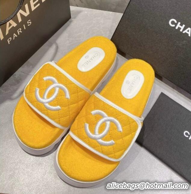 Good Looking Chanel CC Towel Flat Slide Sandals Yellow 082513