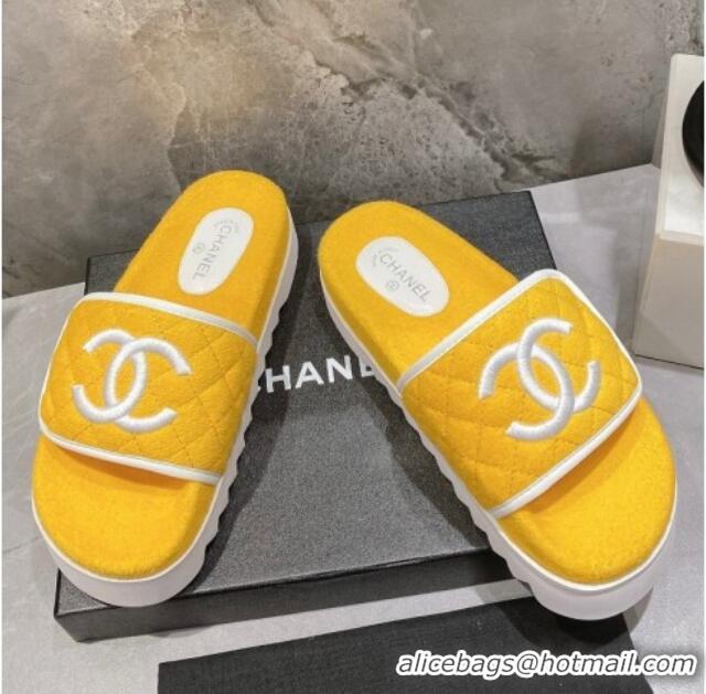 Good Looking Chanel CC Towel Flat Slide Sandals Yellow 082513