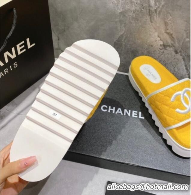 Good Looking Chanel CC Towel Flat Slide Sandals Yellow 082513