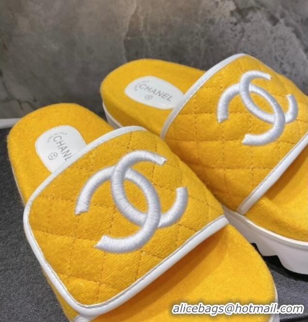 Good Looking Chanel CC Towel Flat Slide Sandals Yellow 082513