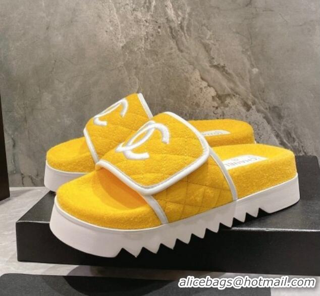 Good Looking Chanel CC Towel Flat Slide Sandals Yellow 082513