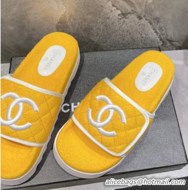 Good Looking Chanel CC Towel Flat Slide Sandals Yellow 082513