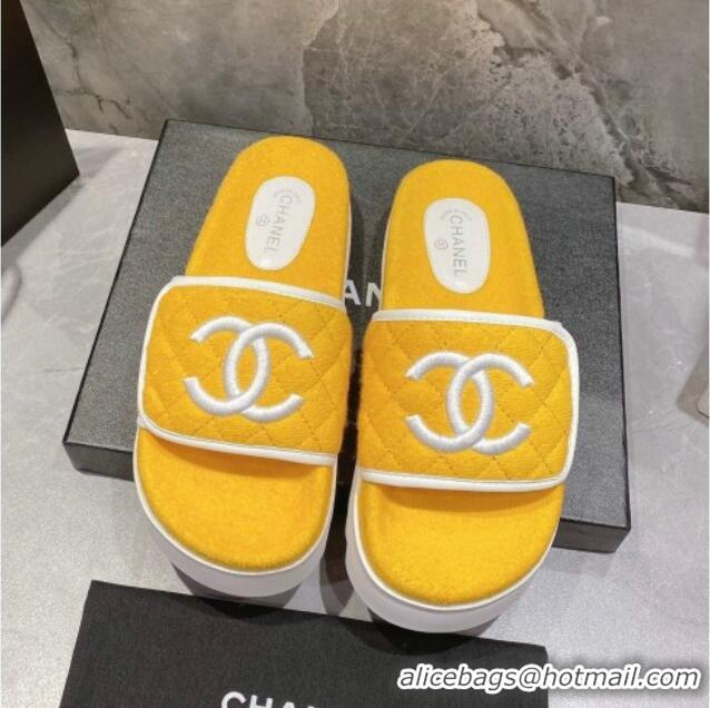 Good Looking Chanel CC Towel Flat Slide Sandals Yellow 082513