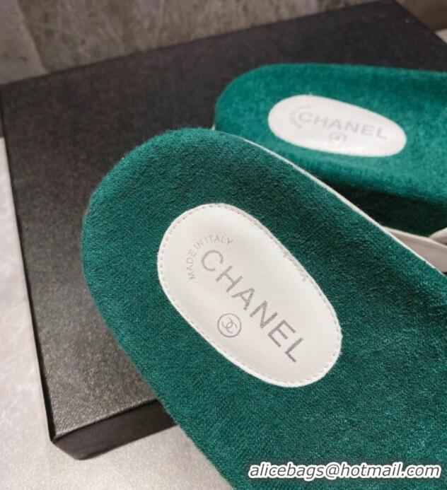 Top Grade Chanel CC Towel Flat Slide Sandals Green 082514