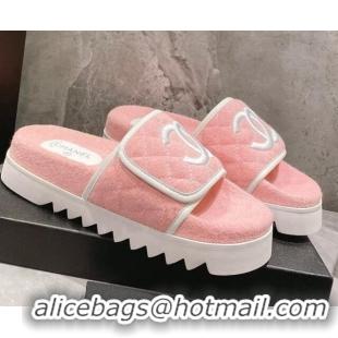 Pretty Style Chanel CC Towel Flat Slide Sandals Light Pink 082515