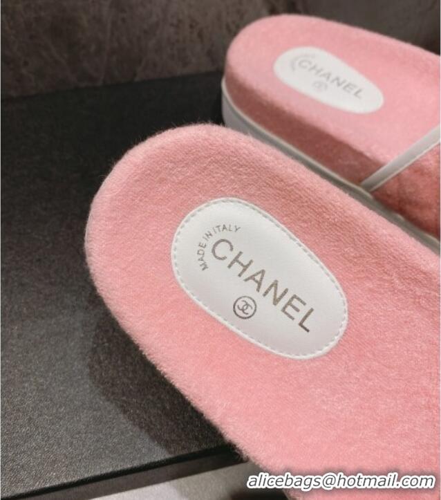 Pretty Style Chanel CC Towel Flat Slide Sandals Light Pink 082515