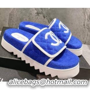 Durable Chanel CC Towel Flat Slide Sandals Sky Blue 082516