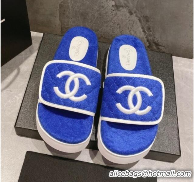 Durable Chanel CC Towel Flat Slide Sandals Sky Blue 082516