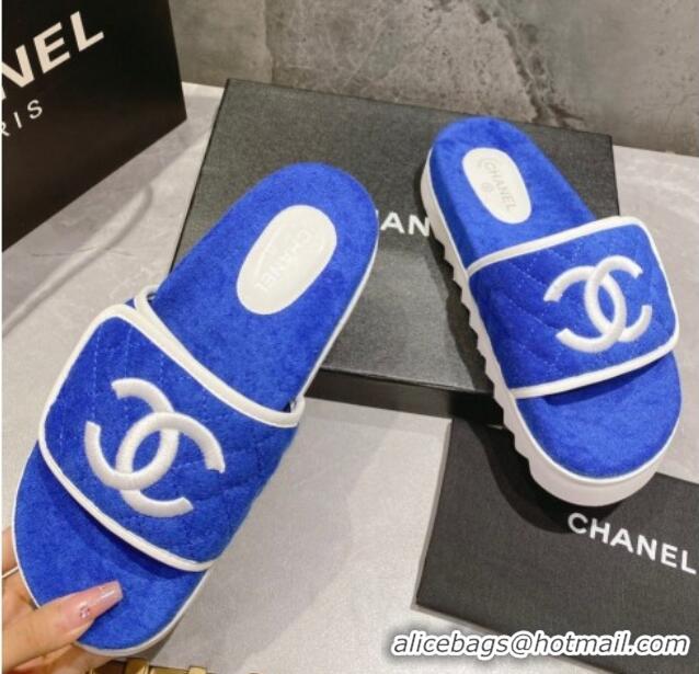 Durable Chanel CC Towel Flat Slide Sandals Sky Blue 082516