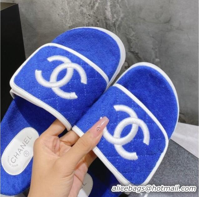 Durable Chanel CC Towel Flat Slide Sandals Sky Blue 082516