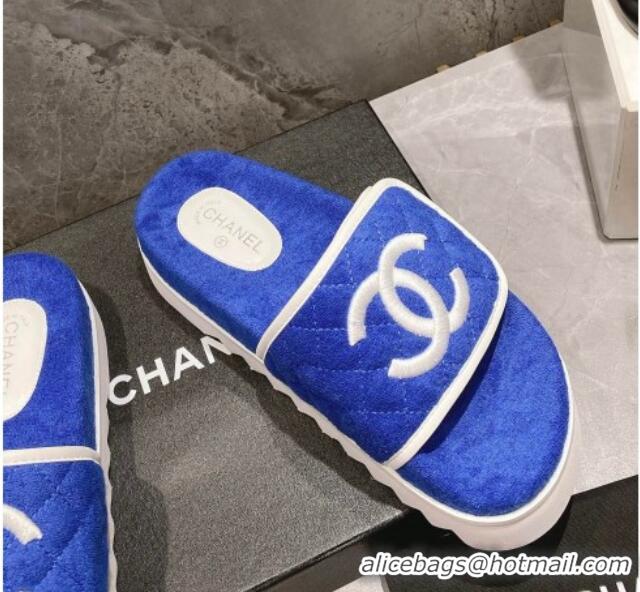 Durable Chanel CC Towel Flat Slide Sandals Sky Blue 082516