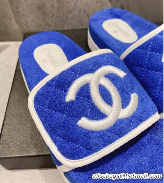 Durable Chanel CC Towel Flat Slide Sandals Sky Blue 082516