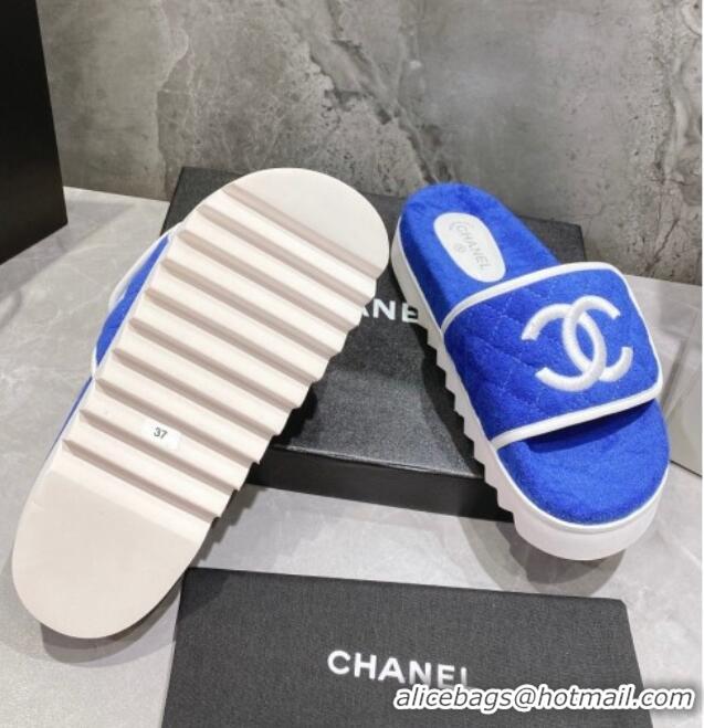 Durable Chanel CC Towel Flat Slide Sandals Sky Blue 082516