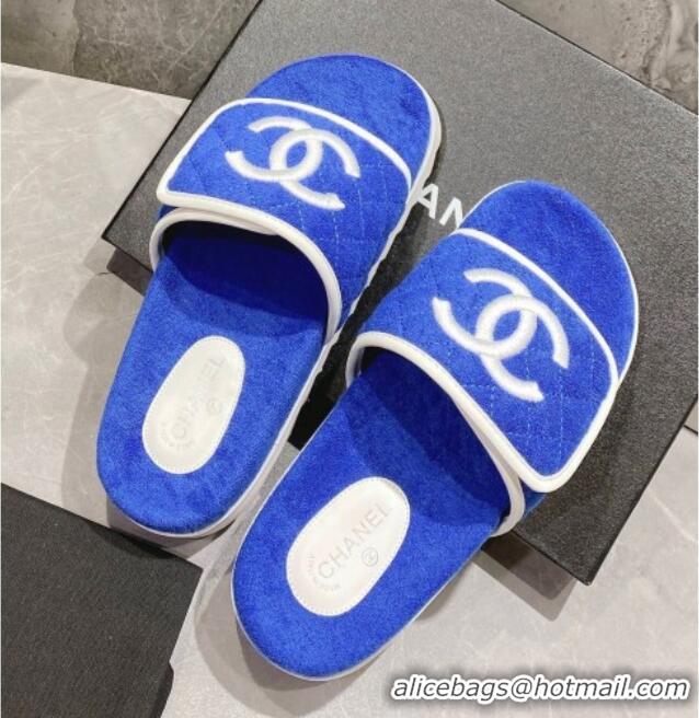 Durable Chanel CC Towel Flat Slide Sandals Sky Blue 082516