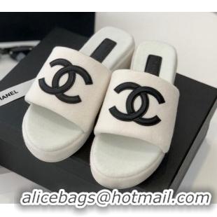 Best Product Chanel Towel Cloth Platform Slide Sandals 5cm White 082523