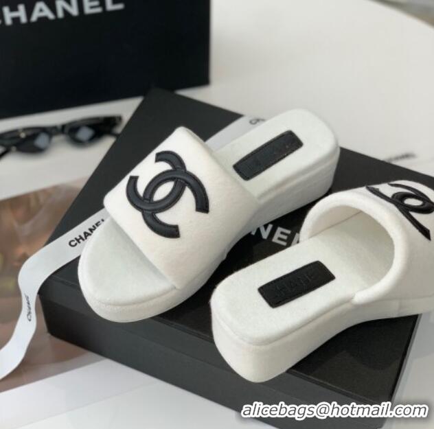 Best Product Chanel Towel Cloth Platform Slide Sandals 5cm White 082523