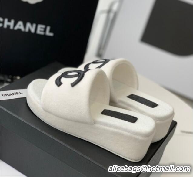 Best Product Chanel Towel Cloth Platform Slide Sandals 5cm White 082523