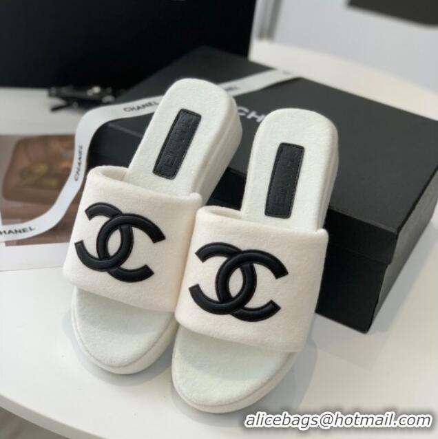 Best Product Chanel Towel Cloth Platform Slide Sandals 5cm White 082523