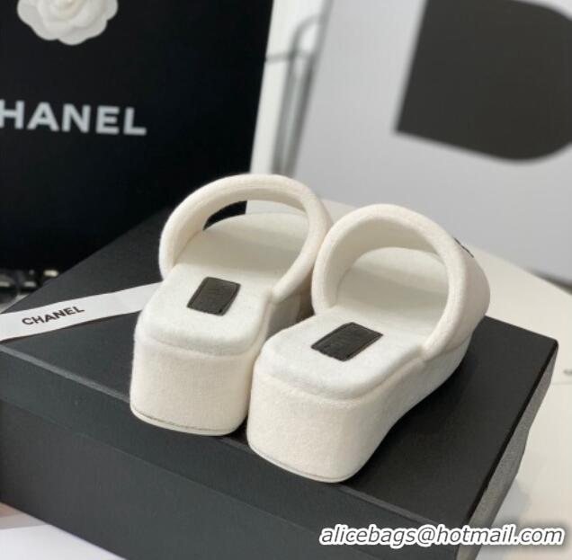 Best Product Chanel Towel Cloth Platform Slide Sandals 5cm White 082523